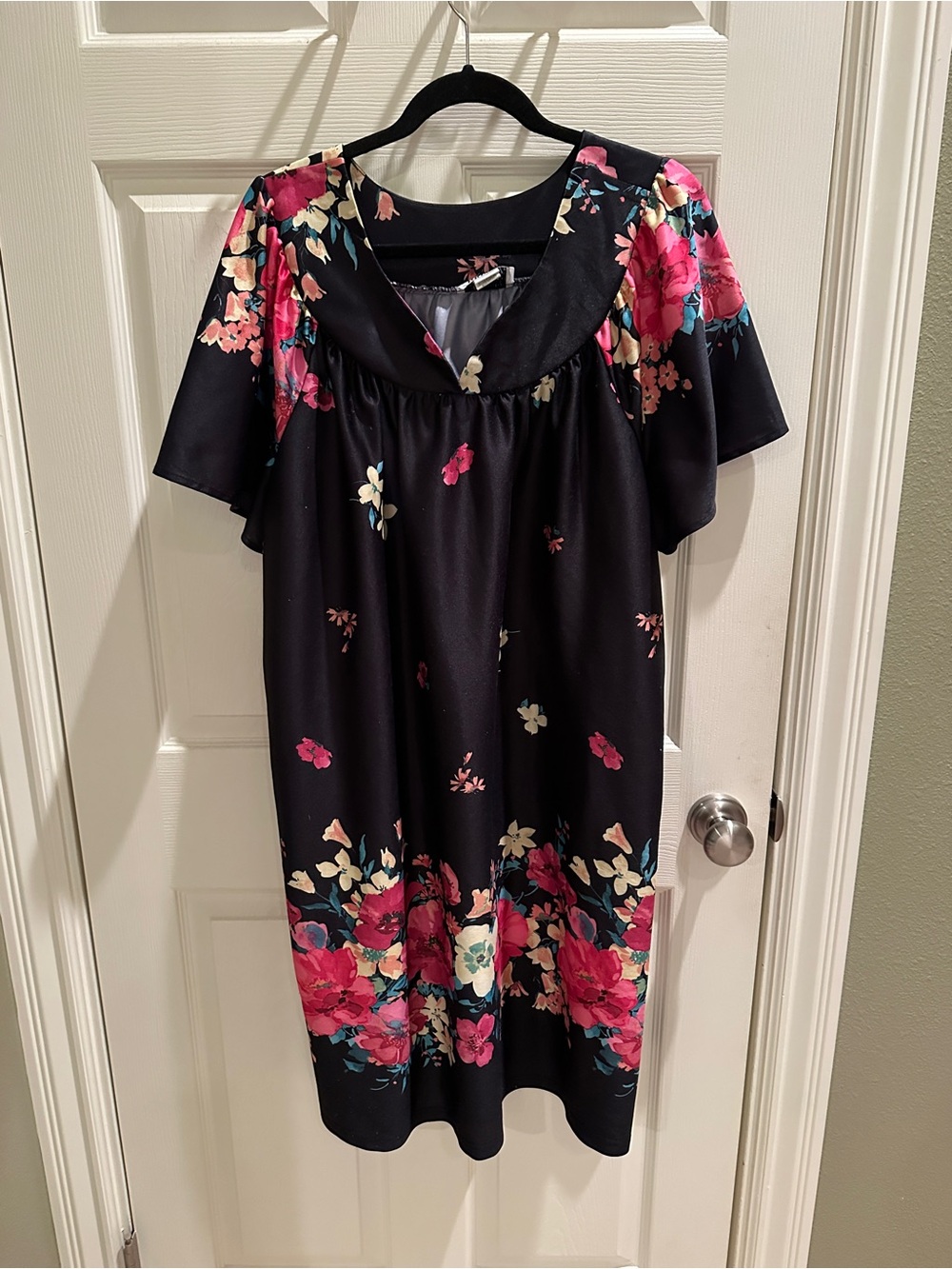 Anthony Richards Black Floral Shift Dress with Pink & Yellow Hawaiian Florals